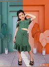 Green Colour Latest Designer Fancy Western Type Top and skirts unique Lycra Stretchable Kids Wear Collcetion Arya 01